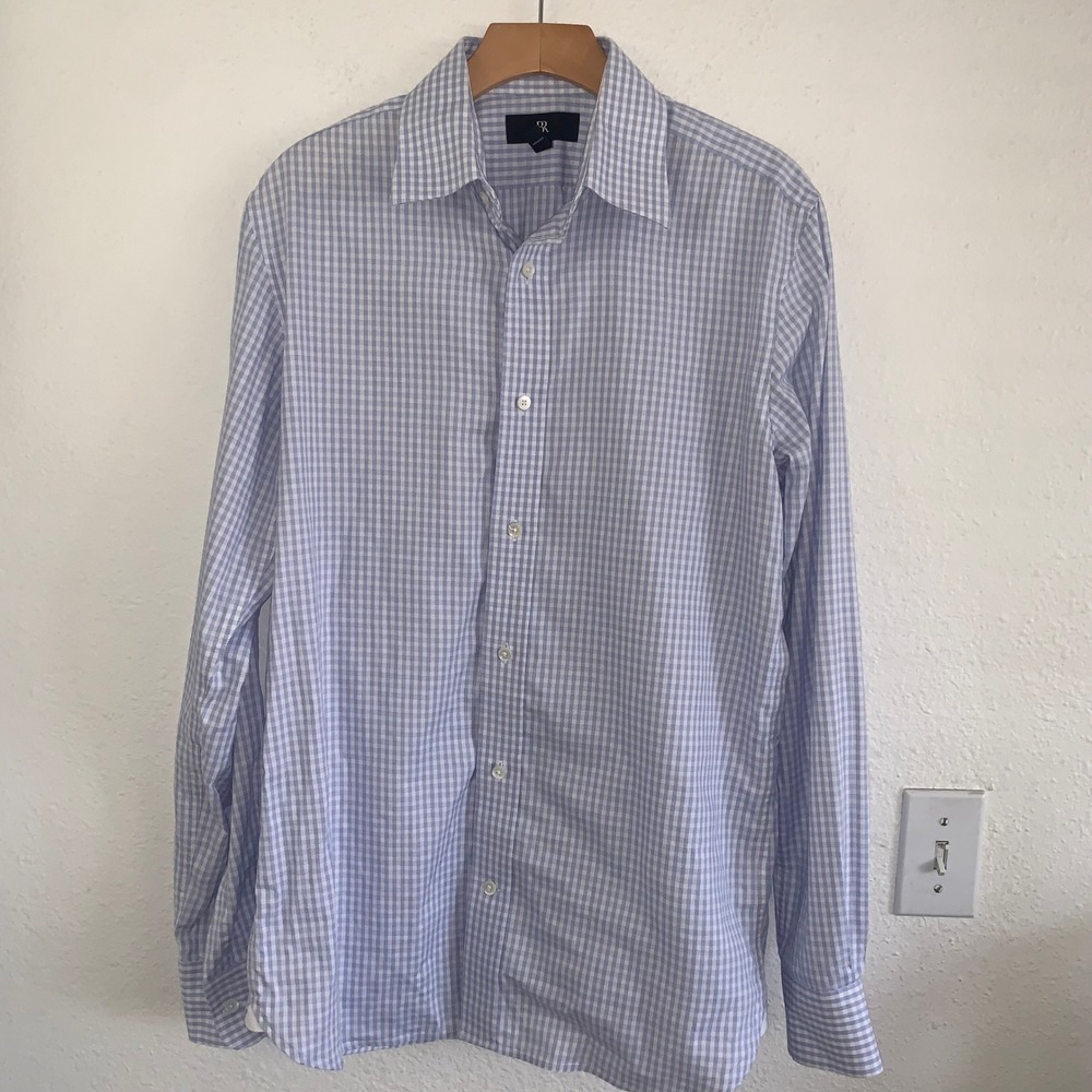 Banana Republic Mens M Tall Slim Fit Gingham Button Down Shirt Blue White Cotton